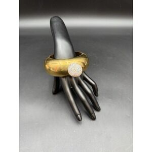 Aurora Borealis Crystal Chunky Brass Bangle Bracelet Flask 8.25 inch